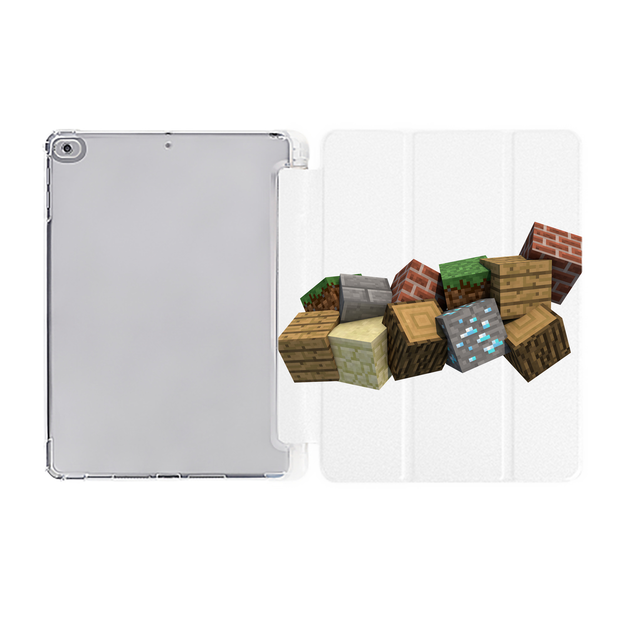 （画像用） マインクラフト ブロックの世界 Minecraft MC Block world IPad ケース ペン収納付き 三つ折りスタンド PUレザー×シリコン 対応機種9.5/10.5/10.9インチ